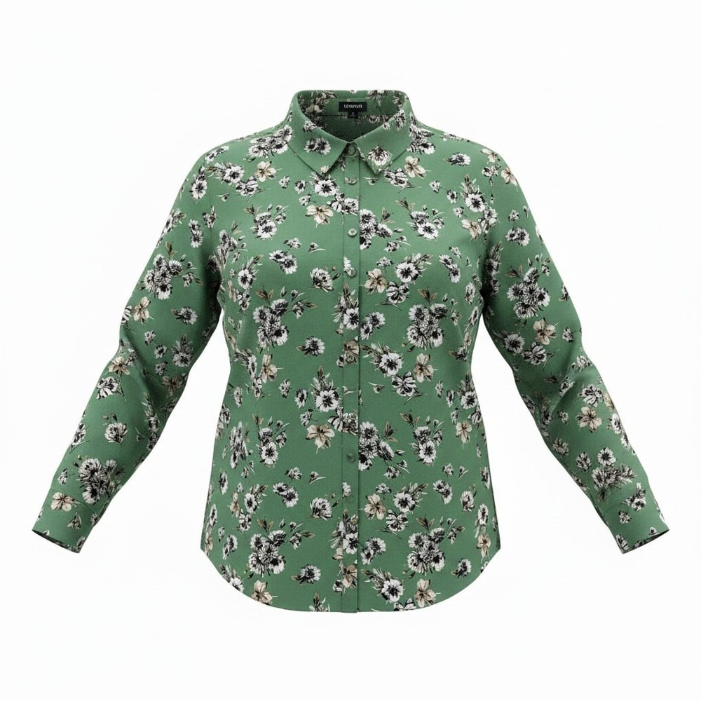 Torrid Green Floral Button Down Blouse Long Sleeve Collared Top Size 2 Y2K Linen